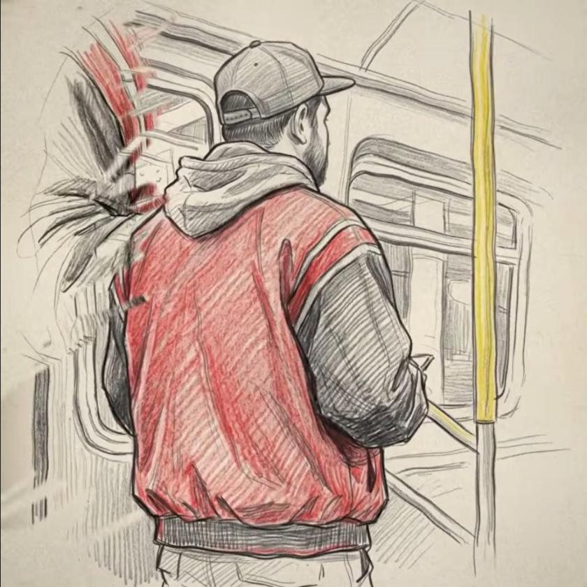 Thomas on the Train: the man in the red jacket